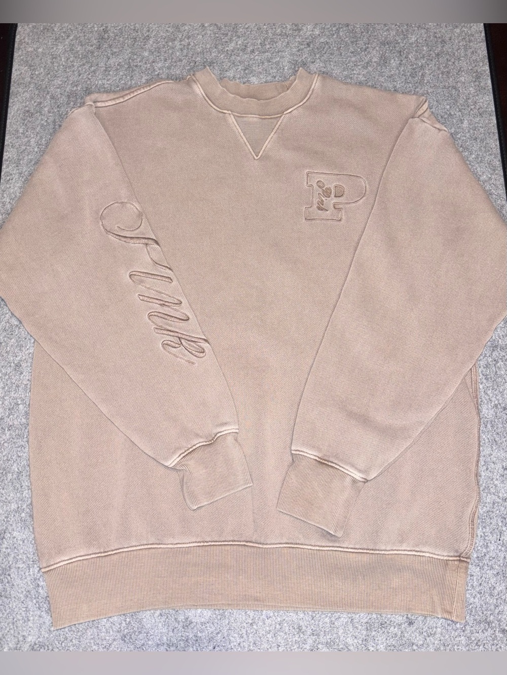 Women’s Victoria secret PINK Crewneck Embroidered Pullover Sweater - Taupe